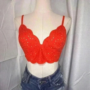 (SALE 3/$20) Jasmine & Ginger Eyelet Cotton Bralette Red - Size S